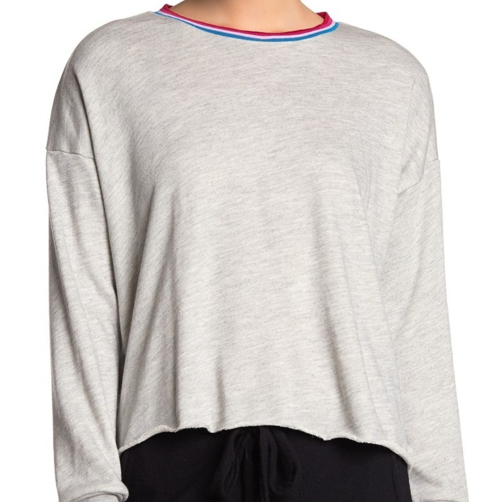 LNA Stripe Crew Neck Raw Hem Sweatshirt